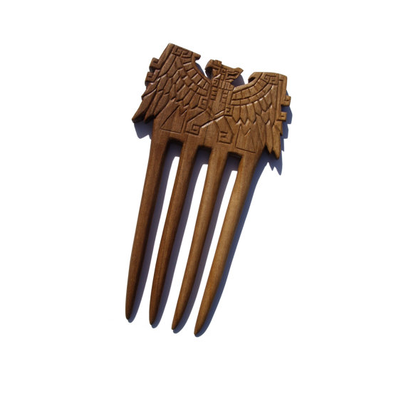 Wooden Hair Fork 4 Prong Eagle Natural Hair Accessory Handmade By Mariyaarts